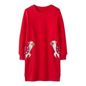 Hanna Andersson Cozy Critters Red Wrap Around Llama Dress Tunic Toddler Girls 3T